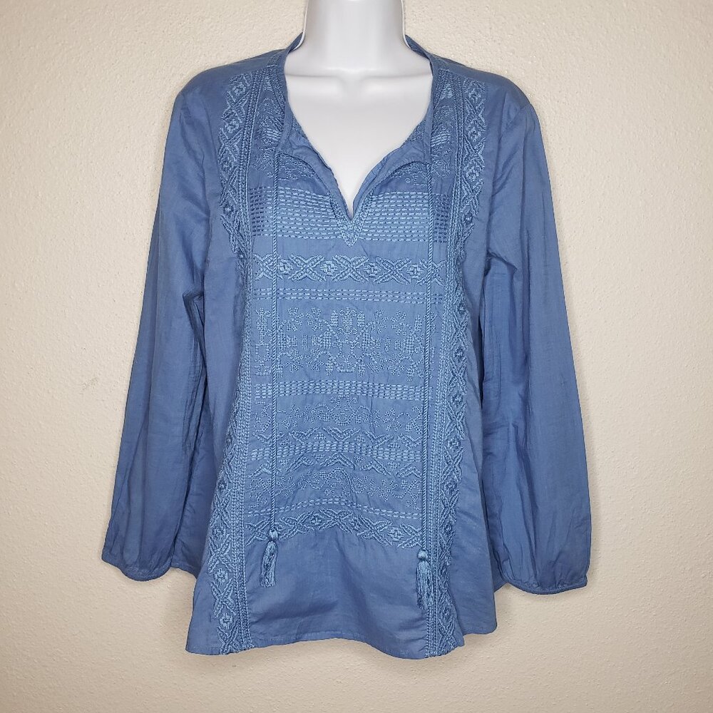 Mossimo Dutti Women's Sz M Blue Embroidered Blouse, Top
